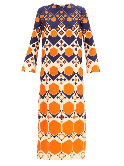 Matchesfashion.com Gucci - Hexagon-print Silk-blend Crepe Dress - Womens - Navy Print