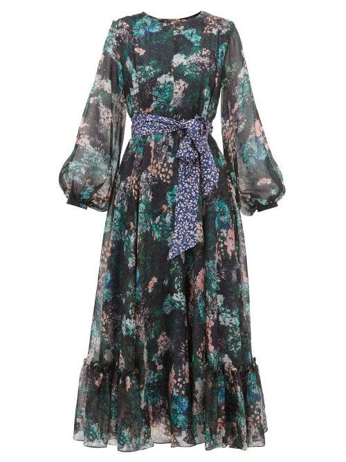 Matchesfashion.com Beulah - Sara Forest Print Silk Chiffon Dress - Womens - Green Multi