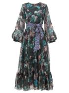 Matchesfashion.com Beulah - Sara Forest Print Silk Chiffon Dress - Womens - Green Multi