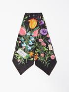 Gucci - Floral-print Silk-twill Scarf - Womens - Black Multi