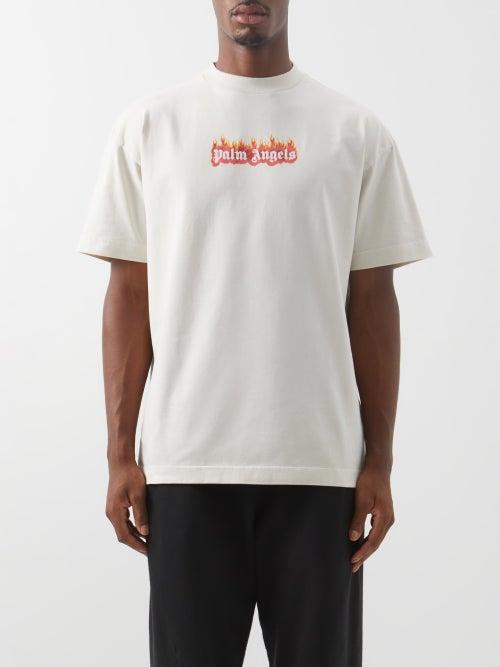 Palm Angels - Burning Logo-print Cotton T-shirt - Mens - Off White