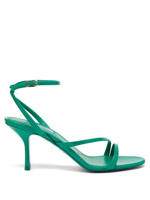 Matchesfashion.com Prada - Ankle Strap Patent Leather Heeled Sandals - Womens - Green