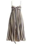 Matchesfashion.com Three Graces London - Adele Striped Tie Waist Cotton Blend Dress - Womens - White Multi