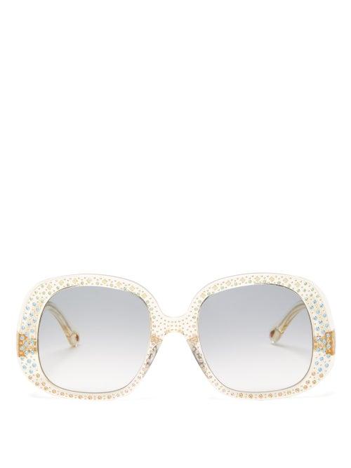 Matchesfashion.com Chlo - Chiara Oversized Crystal-embellished Sunglasses - Womens - Yellow