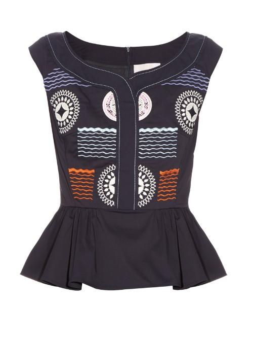 Peter Pilotto Iris Peplum-hem Embroidered Top