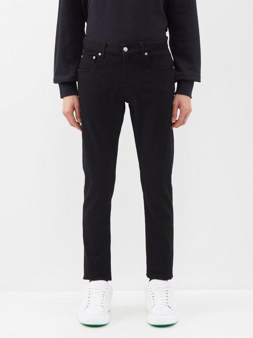 Alexander Mcqueen - Leather-patch Slim-leg Jeans - Mens - Black