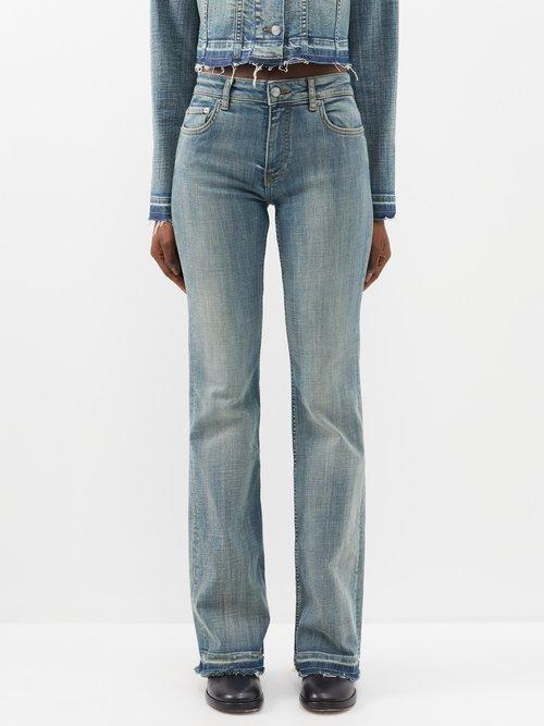 Ganni - Raw-hem Washed Bootcut Jeans - Womens - Blue