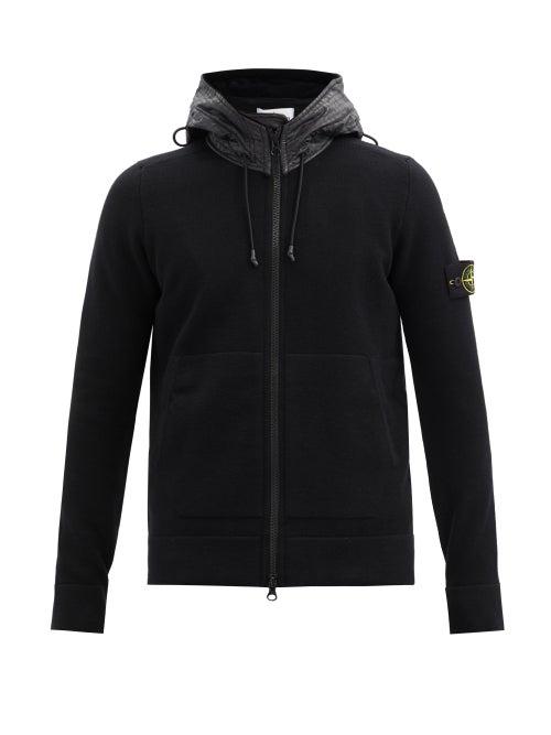 Matchesfashion.com Stone Island - Logo-patch Hooded Zip Wool-blend Jacket - Mens - Black