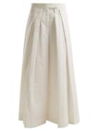 Matchesfashion.com Brunello Cucinelli - Pleated Wide Leg Cotton Blend Trousers - Womens - White