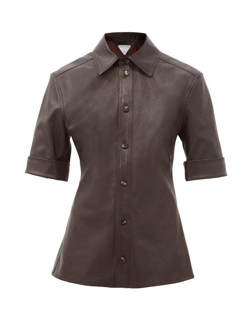 Matchesfashion.com Bottega Veneta - Point-collar Panelled Leather Shirt - Womens - Dark Brown