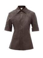 Matchesfashion.com Bottega Veneta - Point-collar Panelled Leather Shirt - Womens - Dark Brown