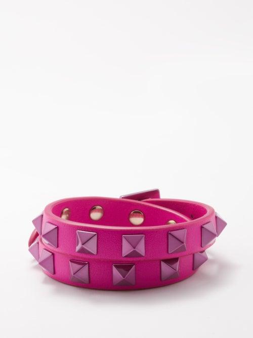 Valentino Garavani - Rockstud Wraparound Leather Bracelet - Womens - Pink