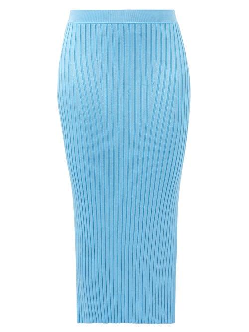 Galvan - Rhea Ribbed-knit Midi Skirt - Womens - Mid Blue