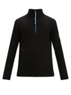 Matchesfashion.com Aries - Half-zip Ribbed Wool-blend Sweater - Mens - Black