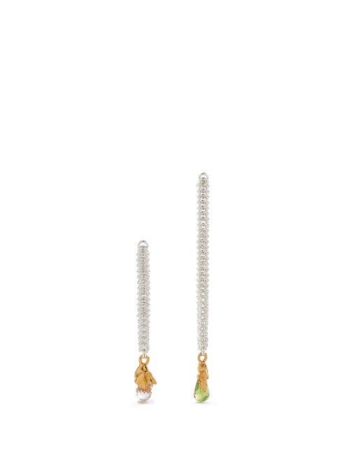 Alighieri - Mismatched Pearl And Peridot Drop Earrings - Womens - Silver Multi