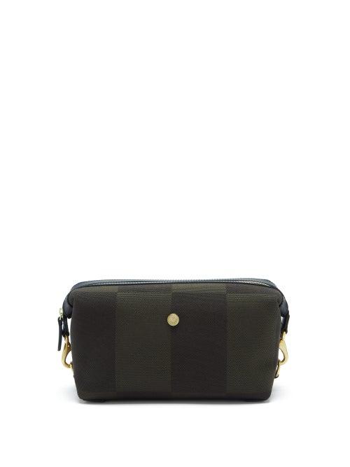 Matchesfashion.com Mismo - Check-jacquard Canvas & Leather Wash Bag - Mens - Dark Green