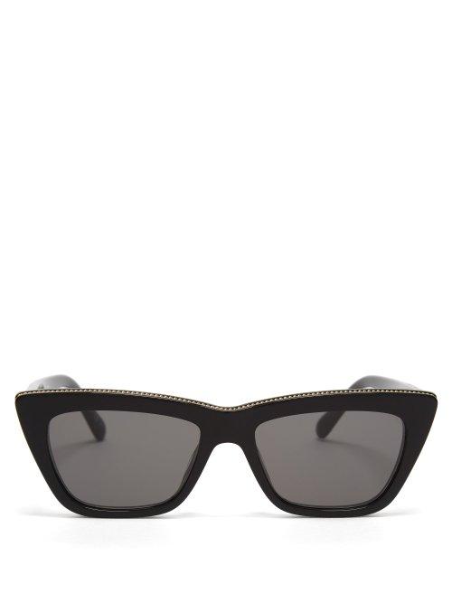 Matchesfashion.com Stella Mccartney - Chain Trim Acetate Cat Eye Sunglasses - Womens - Black