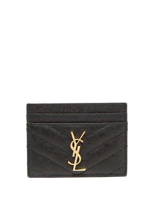 Matchesfashion.com Saint Laurent - Ysl-plaque Quilted Pebbled-leather Cardholder - Womens - Black