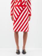 Gucci - Chevron-stripe Wool A-line Skirt - Womens - Red White