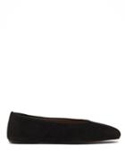 Ladies Shoes The Row - Square-toe Suede Ballet Flats - Womens - Black