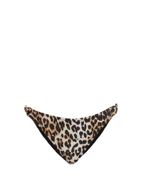 Ladies Beachwear Ganni - Leopard-print Recycled Fibre-blend Bikini Briefs - Womens - Leopard Print