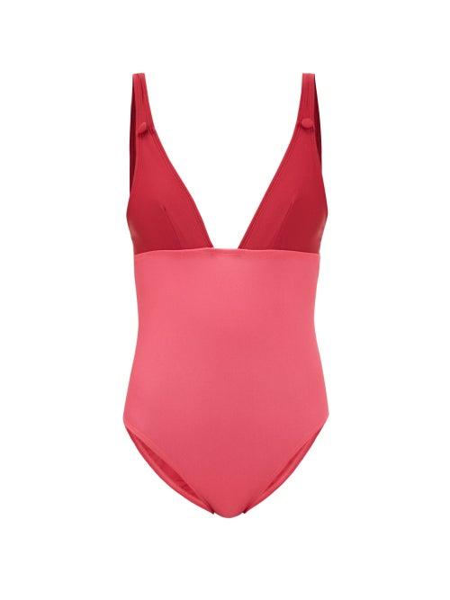 Matchesfashion.com Leslie Amon - Momo Low-back Two-tone Swimsuit - Womens - Red Multi