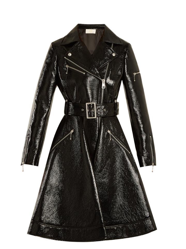 Sara Battaglia Flared-hem Patent Faux-leather Biker Coat