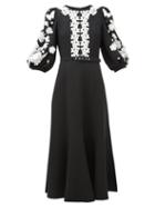 Matchesfashion.com Andrew Gn - Balloon-sleeve Lace-trimmed Crepe Dress - Womens - Black White