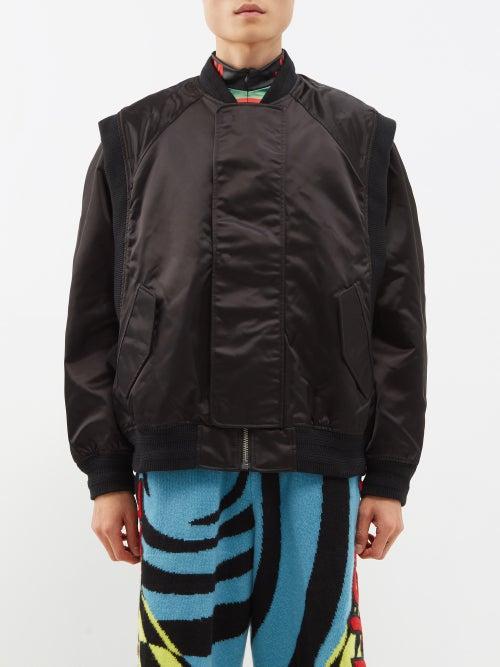 Walter Van Beirendonck - Orbit Detachable-sleeve Satin Bomber Jacket - Mens - Black