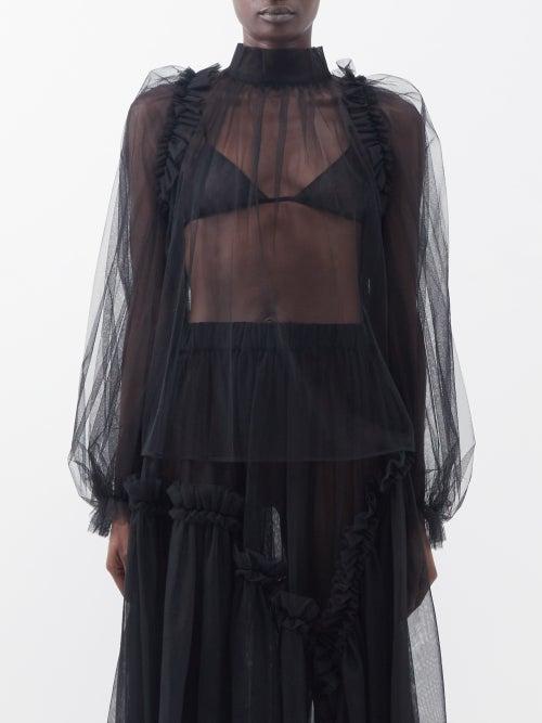 Noir Kei Ninomiya - Ruffled Tulle Blouse - Womens - Black