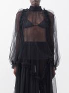 Noir Kei Ninomiya - Ruffled Tulle Blouse - Womens - Black