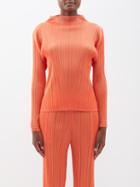Pleats Please Issey Miyake - Mock-neck Technical-pleated Long-sleeved Top - Womens - Orange