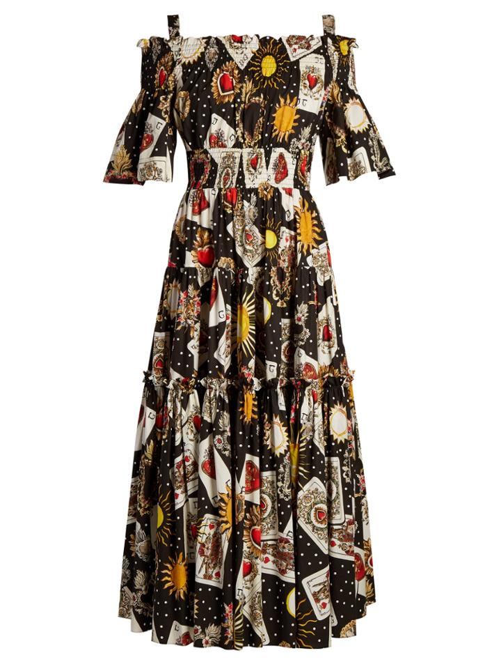 Dolce & Gabbana Card And Heart-print Off-the-shoulder Dress