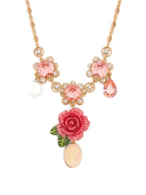 Matchesfashion.com Dolce & Gabbana - Floral, Crystal And Charm Necklace - Womens - Pink