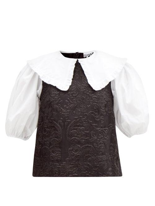 Matchesfashion.com Ganni - Ruffled-collar Baroque-jacquard Brocade Top - Womens - Black