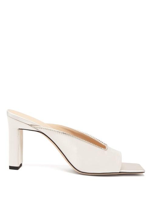 Matchesfashion.com Wandler - Isa Square-toe Crystal-embellished Satin Mules - Womens - Pearl