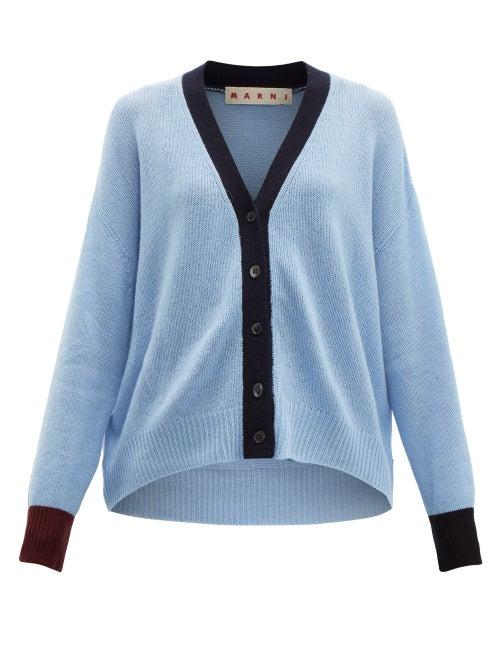 Matchesfashion.com Marni - Asymmetric Cuff Cashmere Cardigan - Womens - Blue Multi