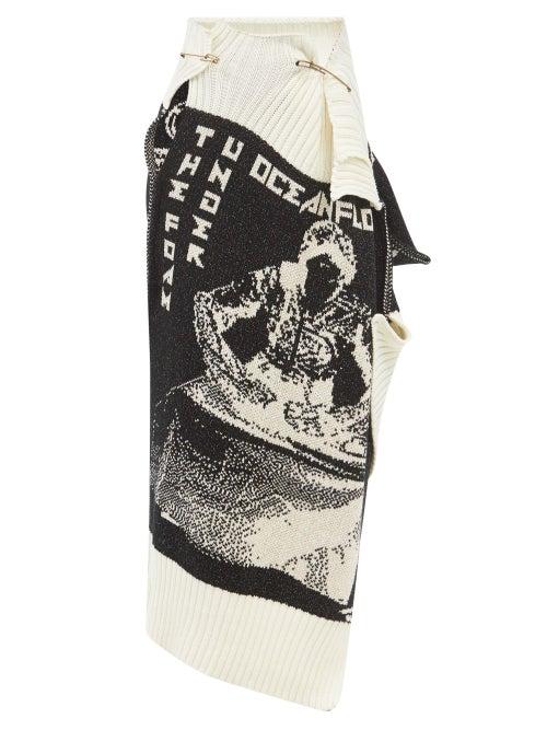Matty Bovan - Merino-blend Wrap Skirt - Womens - Black White
