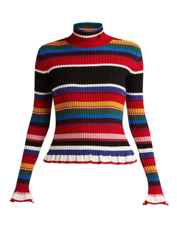 Msgm Striped Wool-blend Roll-neck Sweater