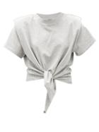 Matchesfashion.com Isabel Marant - Belita Padded-shoulder Knotted Cotton T-shirt - Womens - Grey