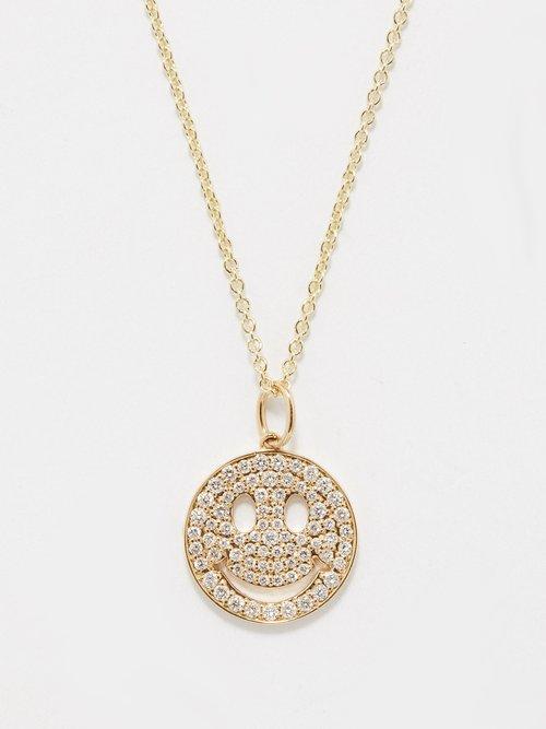 Sydney Evan - Happy Face Diamond & 14kt Gold Necklace - Womens - Gold Multi