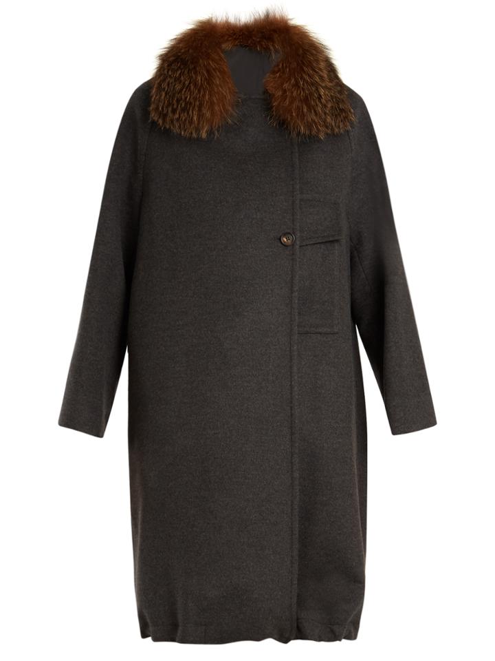 Brunello Cucinelli Double-breasted Fur-trimmed Wool-blend Coat