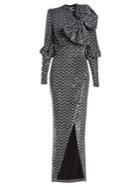 Balmain Chevron-patterned Bow-embellished Gown