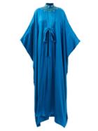 Andrew Gn - Crystal-embellished Silk-satin Cape Dress - Womens - Blue Navy