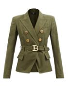 Balmain - Belted Denim Suit Jacket - Womens - Khaki