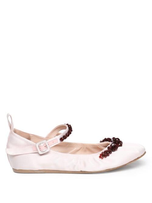 Simone Rocha - Beaded Satin Mary Jane Flats - Womens - Pink