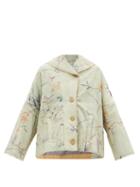 Ladies Rtw By Walid - Malika Floral-embroidered Vintage Silk Jacket - Womens - Light Green