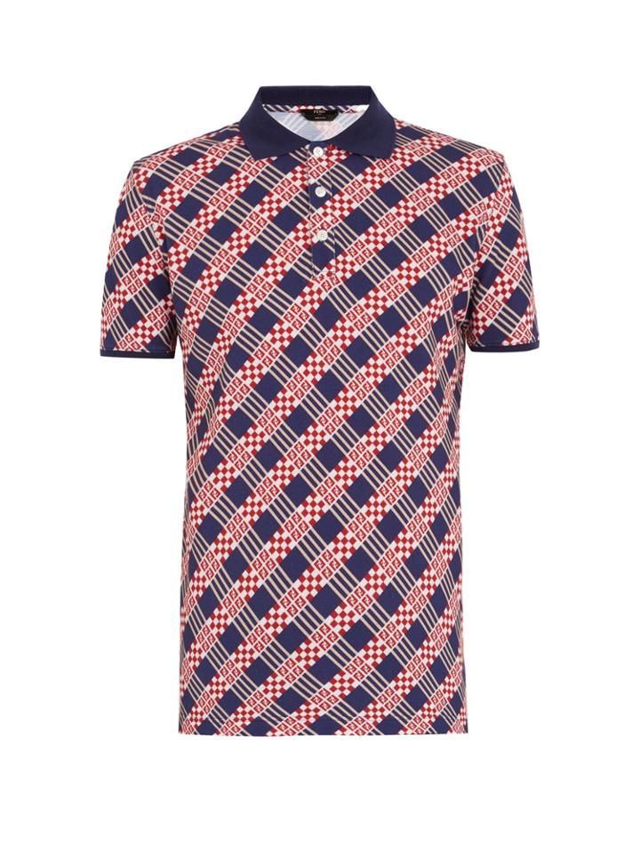 Fendi Logo Damier-pattern Polo Shirt