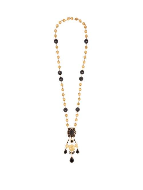 Matchesfashion.com Dolce & Gabbana - Cameo Crystal-pendant Necklace - Womens - Gold