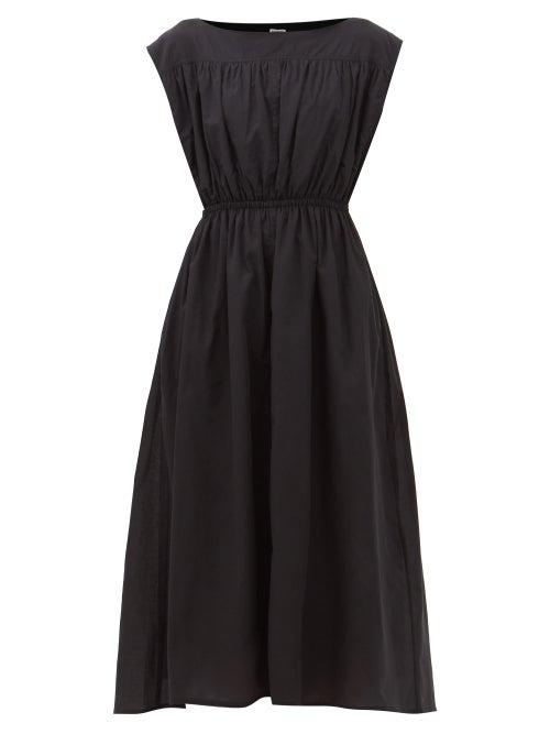 Totme - Gathered Organic Cotton-poplin Midi Dress - Womens - Black